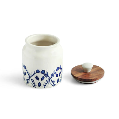 ExclusiveLane 'Royal Mughal' Multi-Utility Storage Jars & Containers In Ceramic With Wooden Lid (Set of 2, Airtight, 380 ML, Hand-Painted, 13.4 Cm)
