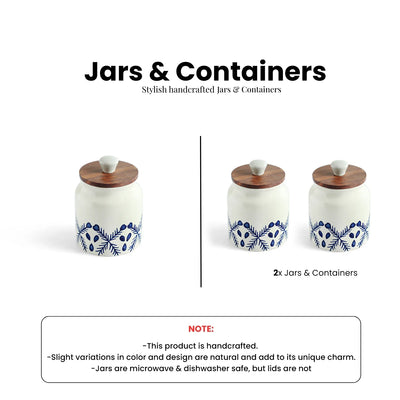 ExclusiveLane 'Royal Mughal' Multi-Utility Storage Jars & Containers In Ceramic With Wooden Lid (Set of 2, Airtight, 380 ML, Hand-Painted, 13.4 Cm)
