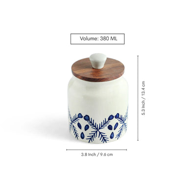 ExclusiveLane 'Royal Mughal' Multi-Utility Storage Jars & Containers In Ceramic With Wooden Lid (Set of 2, Airtight, 380 ML, Hand-Painted, 13.4 Cm)
