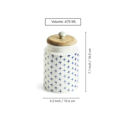 ExclusiveLane 'StarMark' Multi-Utility Storage Jars & Containers In Ceramic With Wooden Lid (Set of 2, Airtight, 670 ML, Hand-Painted, 18 Cm)
