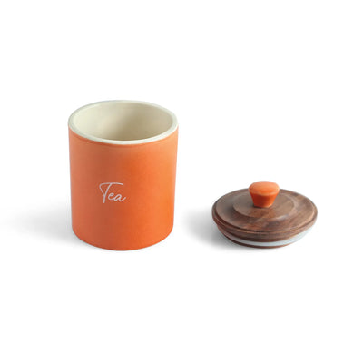 ExclusiveLane 'London Diary' Multi-Utility Storage Jars & Containers In Ceramic With Wooden Lid (Set of 3, Airtight, 330 ML, Handrcafted, 13.5 Cm)