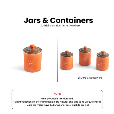 ExclusiveLane 'London Diary' Multi-Utility Storage Jars & Containers In Ceramic With Wooden Lid (Set of 3, Airtight, 330 ML, Handrcafted, 13.5 Cm)