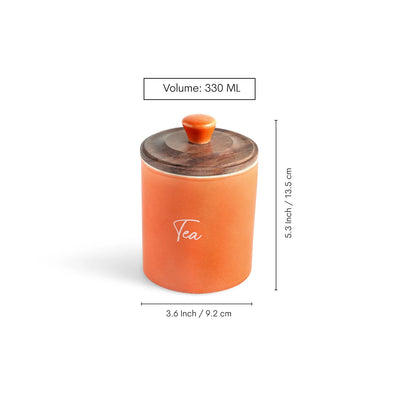 ExclusiveLane 'London Diary' Multi-Utility Storage Jars & Containers In Ceramic With Wooden Lid (Set of 3, Airtight, 330 ML, Handrcafted, 13.5 Cm)
