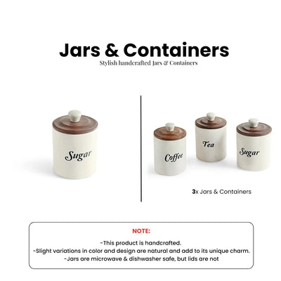 ExclusiveLane 'London Morning Trio' Multi-Utility Storage Jars & Containers In Ceramic With Wooden Lid (Set of 3, Airtight, 360 ML, Handrcafted, 13.5 Cm)