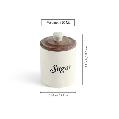 ExclusiveLane 'London Morning Trio' Multi-Utility Storage Jars & Containers In Ceramic With Wooden Lid (Set of 3, Airtight, 360 ML, Handrcafted, 13.5 Cm)