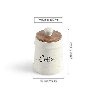 ExclusiveLane 'London Daily Rituals' Multi-Utility Storage Jars & Containers In Ceramic With Wooden Lid (Set of 3, Airtight, 300 ML, Hand-Embossed, 13.5 Cm)