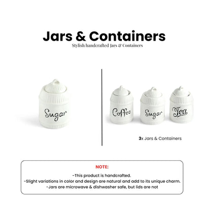 ExclusiveLane 'The London Tea Club' Multi-Utility Storage Jars & Containers In Ceramic (Set of 3, Non- Airtight, 520 ML, Hand-Embossed, 15.5 Cm)