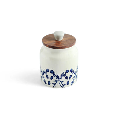 ExclusiveLane 'Royal Mughal' Multi-Utility Storage Jar & Container In Ceramic With Wooden Lid (Airtight, 380 ML, Hand-Painted, 13.4 Cm)