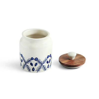 ExclusiveLane 'Royal Mughal' Multi-Utility Storage Jar & Container In Ceramic With Wooden Lid (Airtight, 380 ML, Hand-Painted, 13.4 Cm)