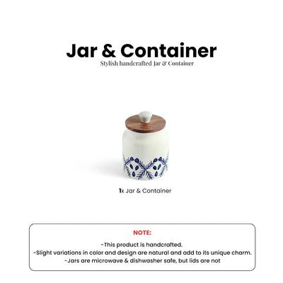 ExclusiveLane 'Royal Mughal' Multi-Utility Storage Jar & Container In Ceramic With Wooden Lid (Airtight, 380 ML, Hand-Painted, 13.4 Cm)