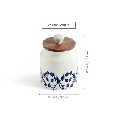 ExclusiveLane 'Royal Mughal' Multi-Utility Storage Jar & Container In Ceramic With Wooden Lid (Airtight, 380 ML, Hand-Painted, 13.4 Cm)
