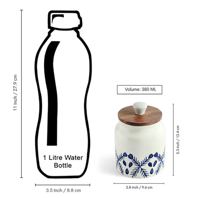 ExclusiveLane 'Royal Mughal' Multi-Utility Storage Jar & Container In Ceramic With Wooden Lid (Airtight, 380 ML, Hand-Painted, 13.4 Cm)