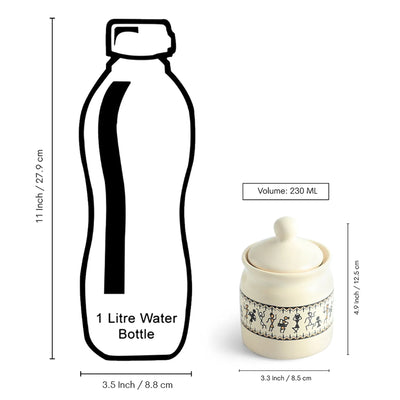 ExclusiveLane 'Warli Tales' Multi-Purpose Ceramic Pickle & Chutney Jar Set of 3 (Non-Airtight, 230 ML, Handcrafted, 12.5 Cm)