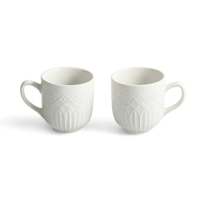 ExclusiveLane 'Minimalist' Ceramic Tea And Coffee Mugs (Set of 2, 340 ML, Microwave Safe, Hand-Embossed)