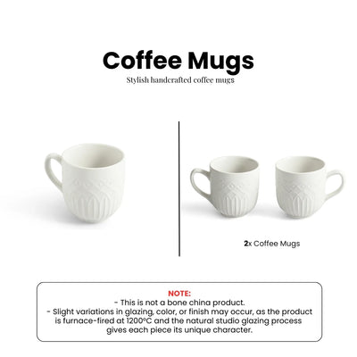 ExclusiveLane 'Minimalist' Ceramic Tea And Coffee Mugs (Set of 2, 340 ML, Microwave Safe, Hand-Embossed)