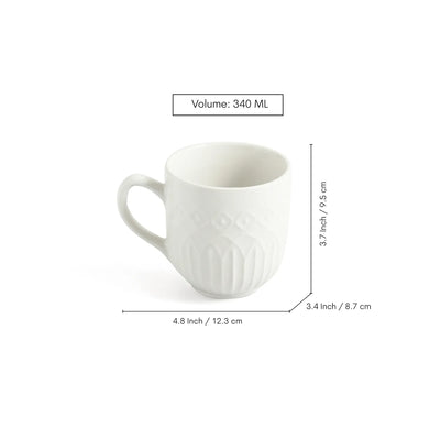 ExclusiveLane 'Minimalist' Ceramic Tea And Coffee Mugs (Set of 2, 340 ML, Microwave Safe, Hand-Embossed)