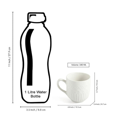 ExclusiveLane 'Minimalist' Ceramic Tea And Coffee Mugs (Set of 2, 340 ML, Microwave Safe, Hand-Embossed)