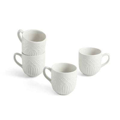 ExclusiveLane 'Minimalist' Ceramic Tea And Coffee Mugs (Set of 4,  340 ML, Microwave Safe, Hand-Embossed)
