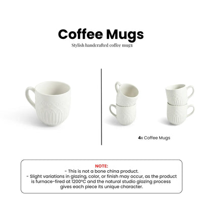 ExclusiveLane 'Minimalist' Ceramic Tea And Coffee Mugs (Set of 4,  340 ML, Microwave Safe, Hand-Embossed)
