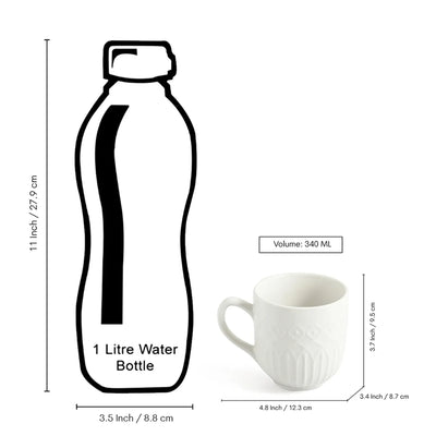 ExclusiveLane 'Minimalist' Ceramic Tea And Coffee Mugs (Set of 4,  340 ML, Microwave Safe, Hand-Embossed)