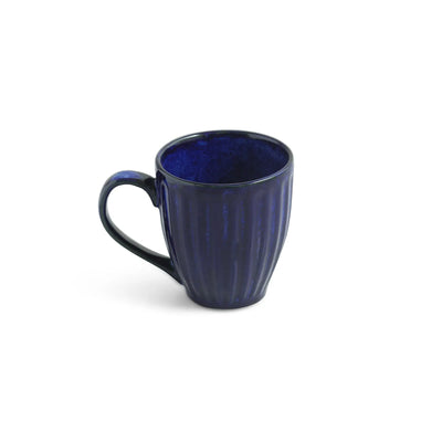 ExclusiveLane 'Midnight Ribbed' Ceramic Tea And Coffee Mugs (Set of 2, 260 ML, Microwave Safe, Hand-Embossed)