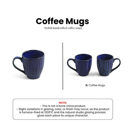 ExclusiveLane 'Midnight Ribbed' Ceramic Tea And Coffee Mugs (Set of 2, 260 ML, Microwave Safe, Hand-Embossed)