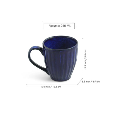 ExclusiveLane 'Midnight Ribbed' Ceramic Tea And Coffee Mugs (Set of 2, 260 ML, Microwave Safe, Hand-Embossed)