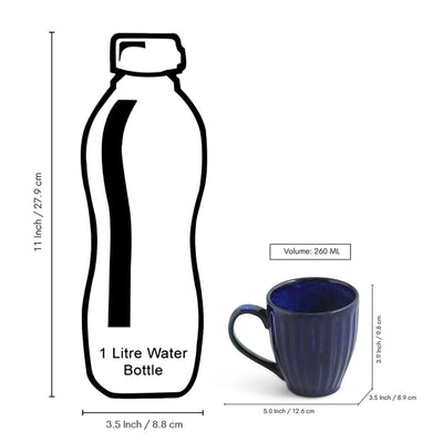 ExclusiveLane 'Midnight Ribbed' Ceramic Tea And Coffee Mugs (Set of 2, 260 ML, Microwave Safe, Hand-Embossed)