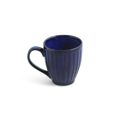 ExclusiveLane 'Midnight Ribbed' Ceramic Tea And Coffee Mugs (Set of 4, 260 ML, Microwave Safe, Hand-Embossed)