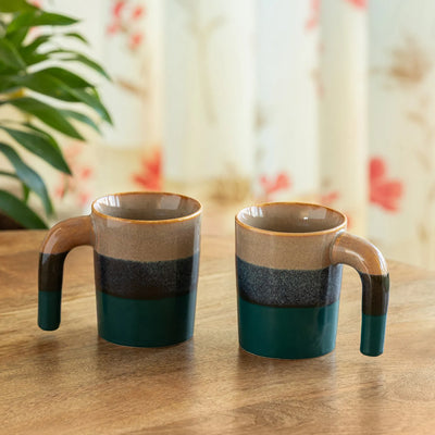 ExclusiveLane 'Two-Toned Glazed' Ceramic Tea And Coffee Mugs (Set of 2, 300 ML, Microwave Safe, Hand Galzed)