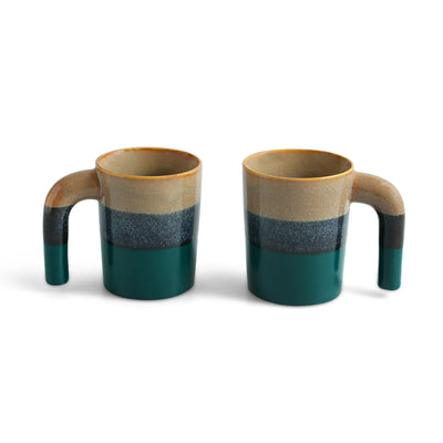 ExclusiveLane 'Two-Toned Glazed' Ceramic Tea And Coffee Mugs (Set of 2, 300 ML, Microwave Safe, Hand Galzed)