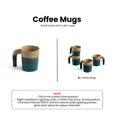 ExclusiveLane 'Hue & Handle' Ceramic Tea And Coffee Mugs (Set of 4, 300 ML, Microwave Safe, Hand Galzed)