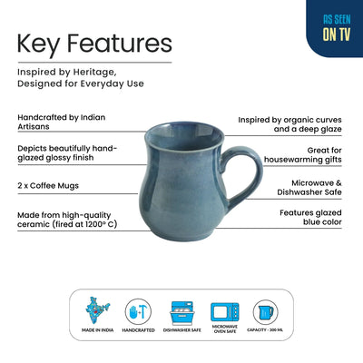 ExclusiveLane 'Belly Pot' Ceramic Tea And Coffee Mugs (Set of 2, 300 ML, Microwave Safe, Hand Galzed)
