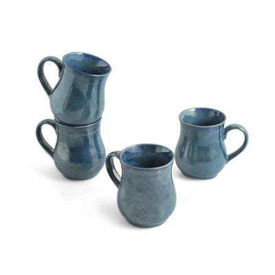 ExclusiveLane 'Belly Pot' Ceramic Tea And Coffee Mugs (Set of 4, 300 ML, Microwave Safe, Hand Galzed)