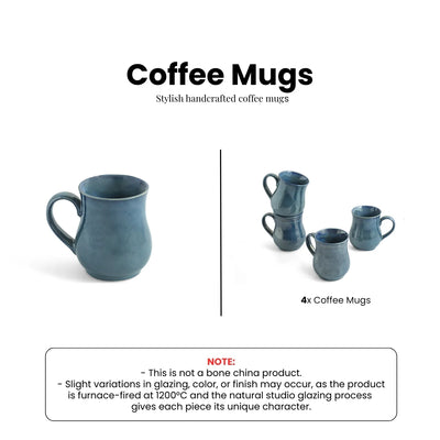 ExclusiveLane 'Belly Pot' Ceramic Tea And Coffee Mugs (Set of 4, 300 ML, Microwave Safe, Hand Galzed)