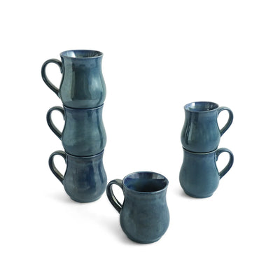 ExclusiveLane 'Belly Pot' Ceramic Tea And Coffee Mugs (Set of 6, 300 ML, Microwave Safe, Hand Galzed)