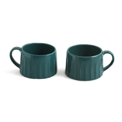 ExclusiveLane 'Aqua' Ceramic Tea And Coffee Mugs (Set of 2, 250 ML, Microwave Safe, Hand-Embossed)
