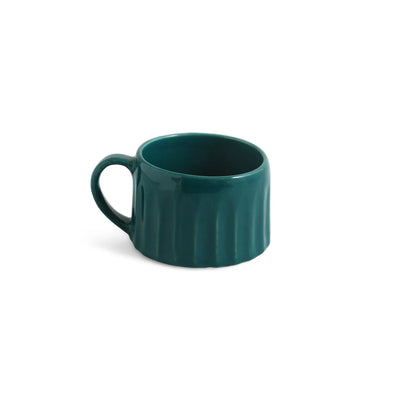 ExclusiveLane 'Aqua' Ceramic Tea And Coffee Mugs (Set of 2, 250 ML, Microwave Safe, Hand-Embossed)