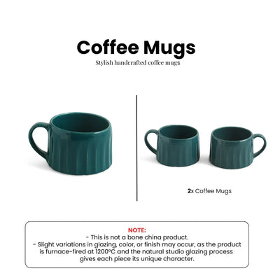 ExclusiveLane 'Aqua' Ceramic Tea And Coffee Mugs (Set of 2, 250 ML, Microwave Safe, Hand-Embossed)