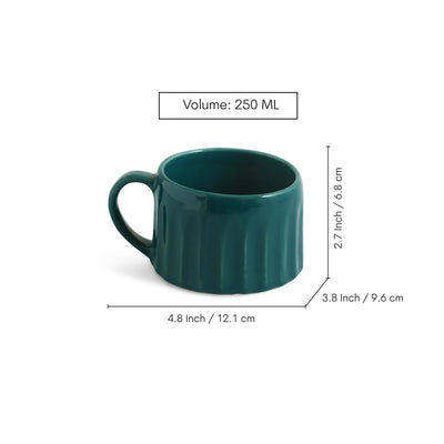ExclusiveLane 'Aqua' Ceramic Tea And Coffee Mugs (Set of 2, 250 ML, Microwave Safe, Hand-Embossed)