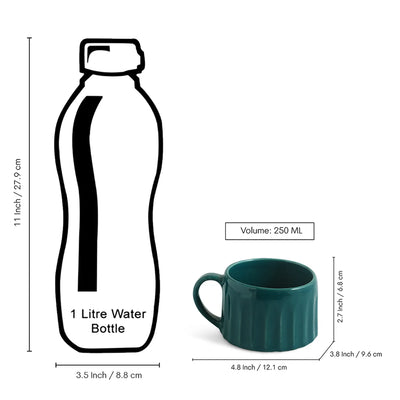 ExclusiveLane 'Aqua' Ceramic Tea And Coffee Mugs (Set of 2, 250 ML, Microwave Safe, Hand-Embossed)