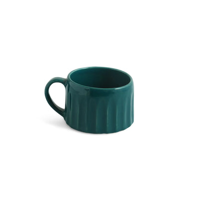 ExclusiveLane 'Mermaid Ribbed' Ceramic Tea And Coffee Mugs (Set of 4, 250 ML, Microwave Safe, Hand-Embossed)