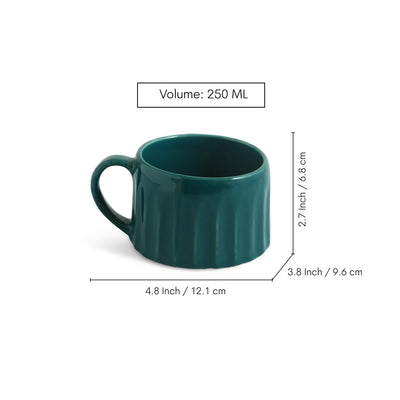ExclusiveLane 'Mermaid Ribbed' Ceramic Tea And Coffee Mugs (Set of 4, 250 ML, Microwave Safe, Hand-Embossed)