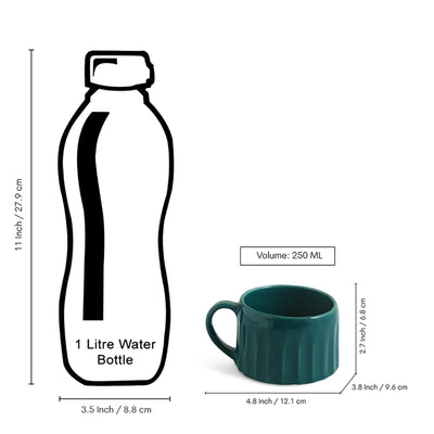 ExclusiveLane 'Mermaid Ribbed' Ceramic Tea And Coffee Mugs (Set of 4, 250 ML, Microwave Safe, Hand-Embossed)