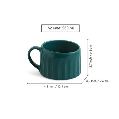 ExclusiveLane 'Aqua' Ceramic Tea And Coffee Mugs (Set of 6, 250 ML, Microwave Safe, Hand-Embossed)