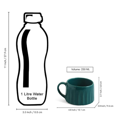 ExclusiveLane 'Aqua' Ceramic Tea And Coffee Mugs (Set of 6, 250 ML, Microwave Safe, Hand-Embossed)