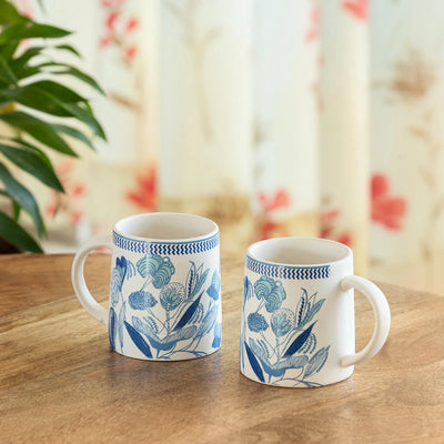 ExclusiveLane 'Floral Bliss' Ceramic Tea And Coffee Mugs (Set of 2, 300 ML, Microwave Safe, Handcrafted)