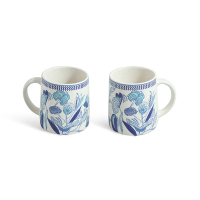 ExclusiveLane 'Floral Bliss' Ceramic Tea And Coffee Mugs (Set of 2, 300 ML, Microwave Safe, Handcrafted)