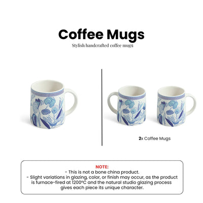 ExclusiveLane 'Floral Bliss' Ceramic Tea And Coffee Mugs (Set of 2, 300 ML, Microwave Safe, Handcrafted)