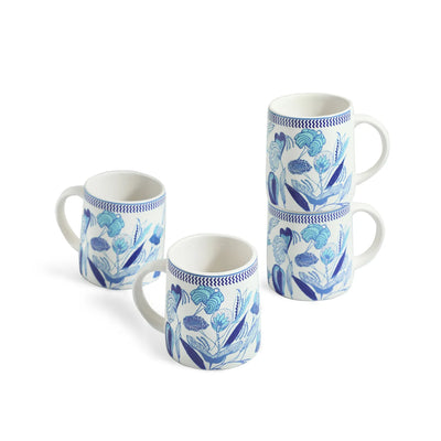ExclusiveLane 'Floral Bliss' Ceramic Tea And Coffee Mugs (Set of 4, 300 ML, Microwave Safe, Handcrafted)